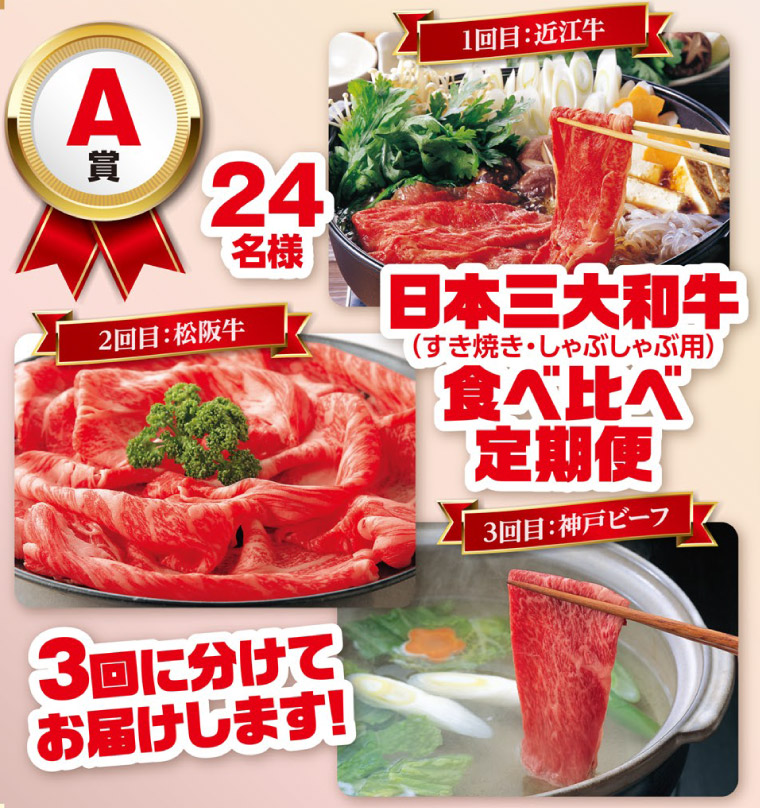 A賞　日本三大和牛食べ比べ定期便　第4回軽deGOGOキャンペーン 2023年度